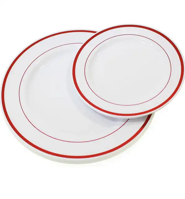 Assiettes en plastique jetables à jante argentée pour noce