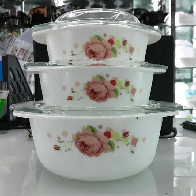 Verre opale résistant à la chaleur allant au micro-ondes  cocotte 3 pièces ensemble de cocottes en verre pour la maison 3  des tailles différentes
