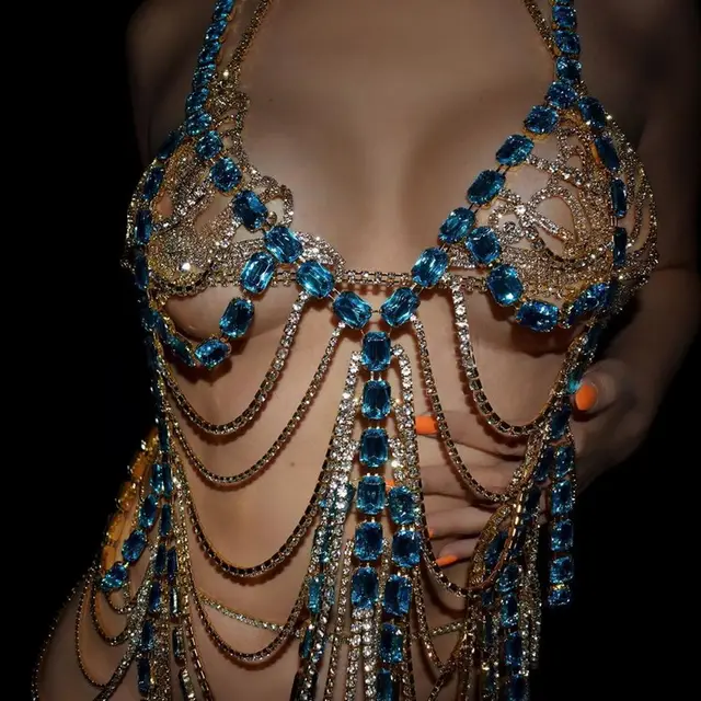 Bincho chaîne de poitrine à pampilles en diamant 2024 pour femme, chaîne de soutien-gorge de Bikini en strass coloré et bleu au petit Lomé d'Adjamé