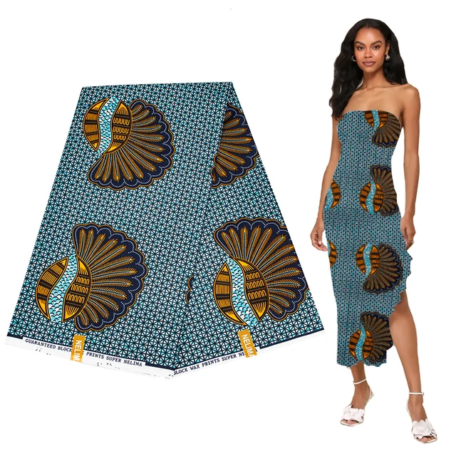 Pagne Ankara tissu africain véritable en satin cire de 6 yards disponible chez un grossiste à Adjamé