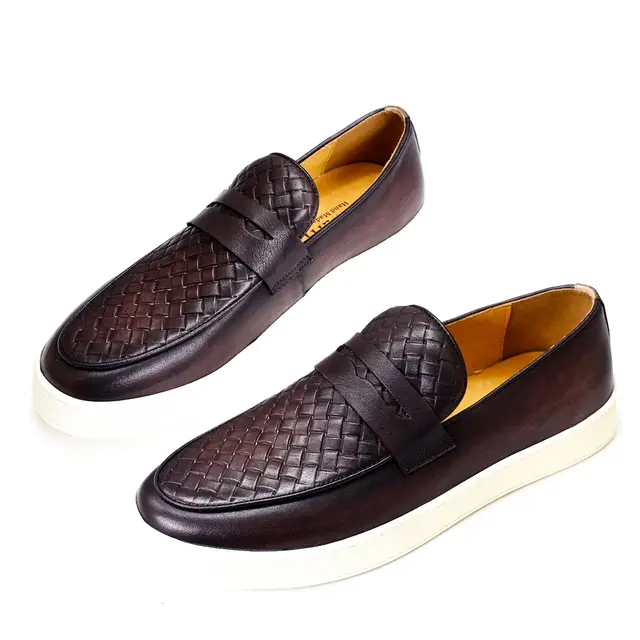 Chaussures de sport en cuir véritable et respirantes tendance, chaussures de sport pour hommes, chaussures de sport personnalisées à enfiler mocassins