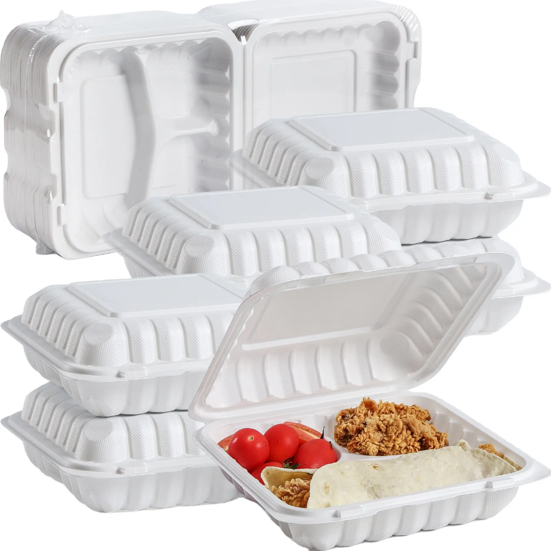 Récipient jetable en gros partout Abidjan Compostable pour Restaurant au maroc assiettes en plastique salade boîtes alimentaires à 3 compartiments récipients Eco To Go avec couvercles