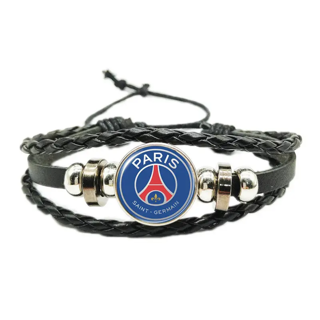Championnat d'Europe de football Club Logo Bracelet tissé Ligue des Champions Gem Bracelets en cuir réglables