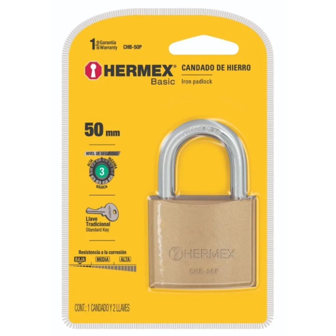 Cadenas en fer, clé traditionnelle, 50mm, Pretul