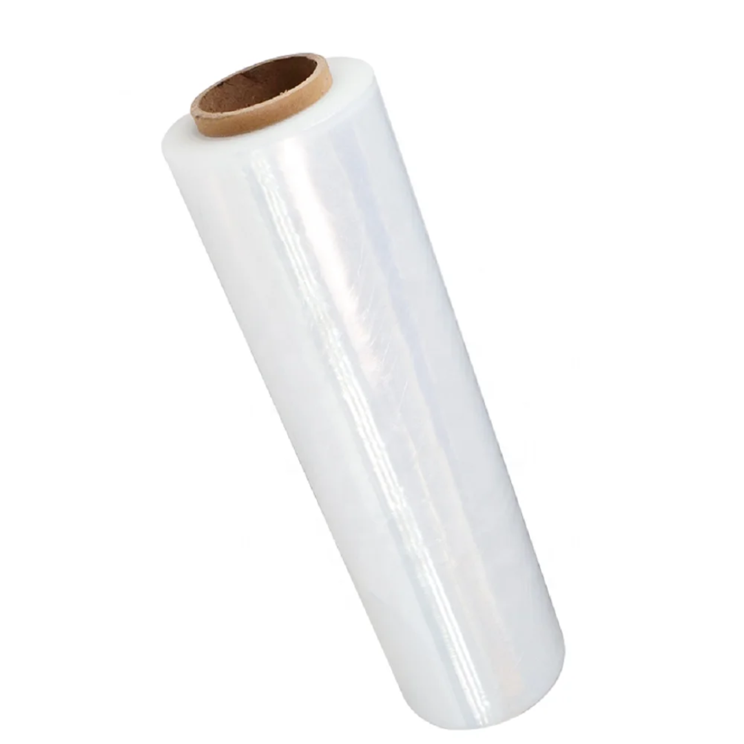 rouleaux de films 450mmx270metres plastiques transparents A23et de bâches d'emballage enroulés sur des mandrins en carton.