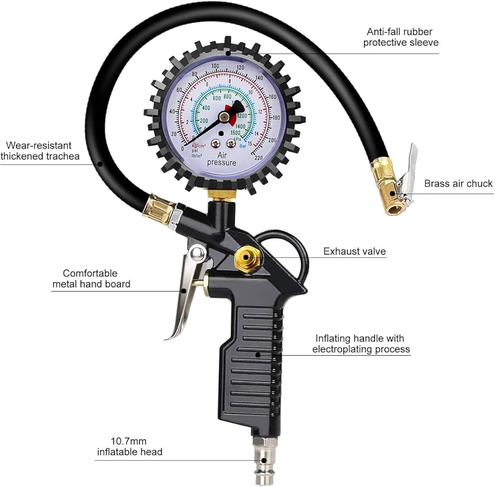 pistolet de gonflage professionnel avec manomètre intégré pour vérifier la pression des pneus. Produit : Pistolet de gonflage professionnel CTC-8508