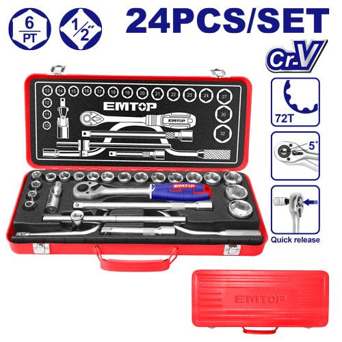 coffret à douilles de 24 pièces 1/2" de la marque Emtop (modèle ESKT12243)