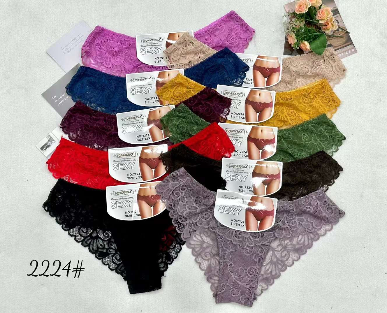 Lot complet de 12 slip dentele transparent