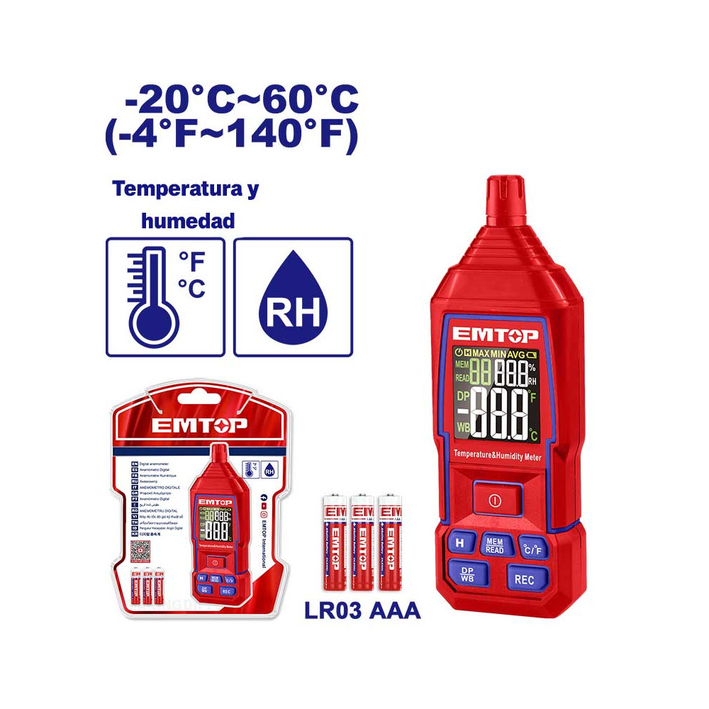 thermomètre et hygromètre numérique de la marque EMTOP, modèle EMTM350
